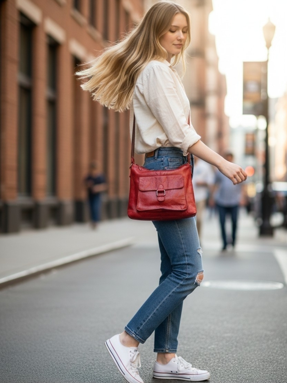 Jack Georges Brick Red Leather Voyager Convertible Bag With Front Pocket